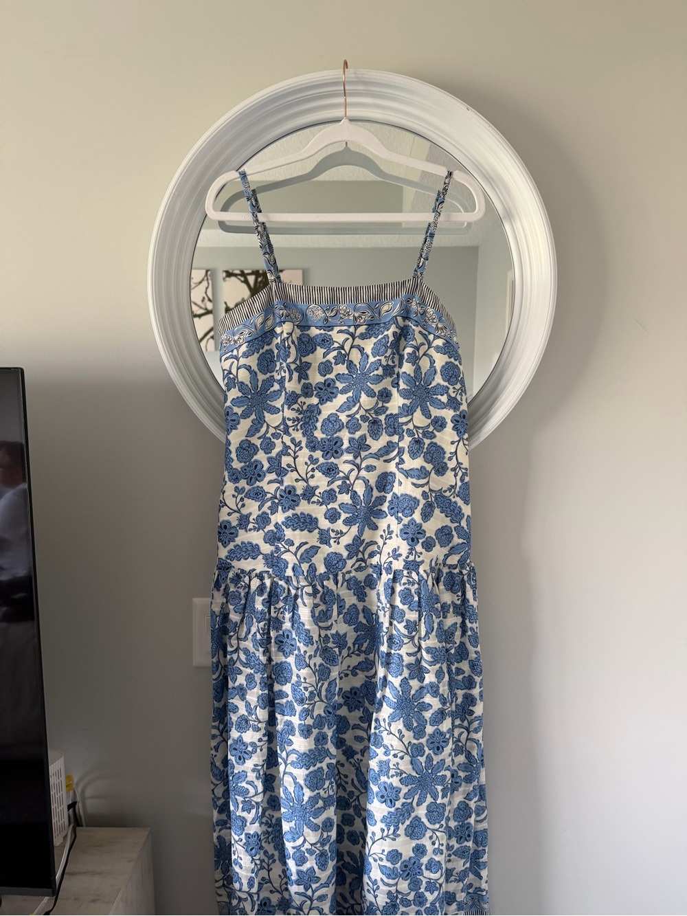 Taylor Blue & White Floral Cotton Drop Waist Maxi Dress - Picture 4 of 10